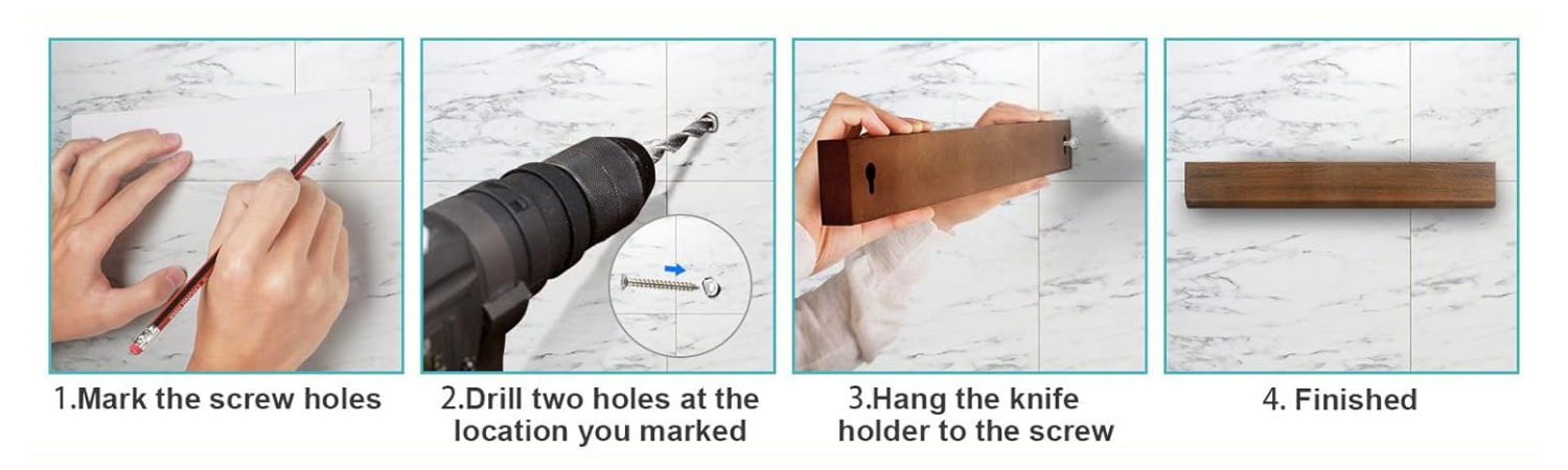 Wall installation guide - mark holes, drill, hang, and finish