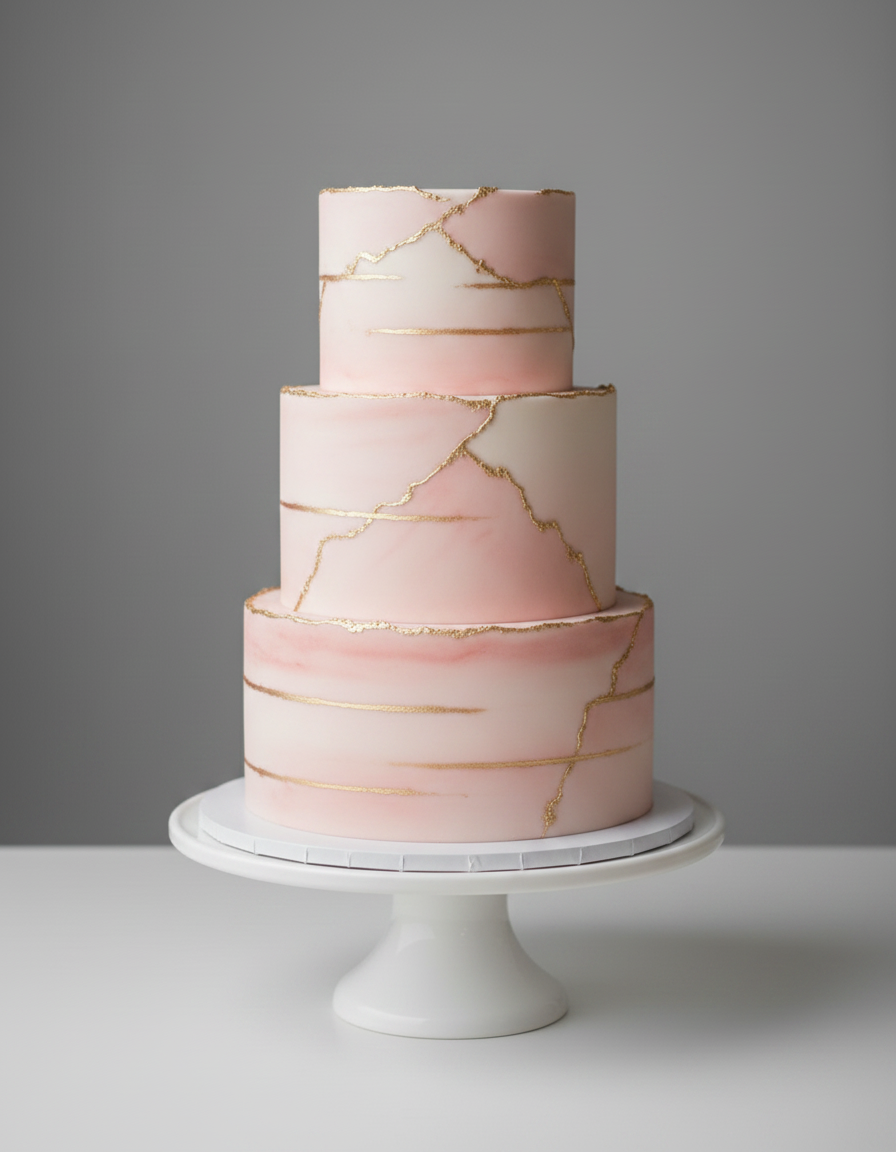 Modern 3-tier fondant wedding cake Baltimore – Blush Marble