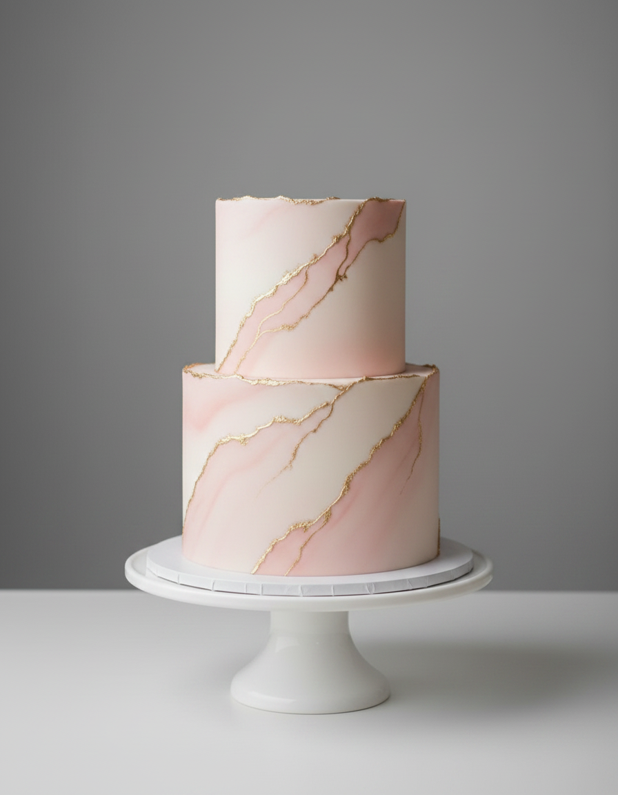 Modern 2-tier fondant wedding cake Baltimore – Blush Marble
