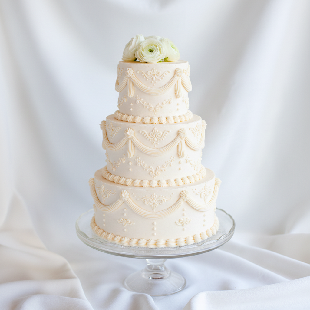 Vintage 3-tier buttercream wedding cake Baltimore – White Lambeth