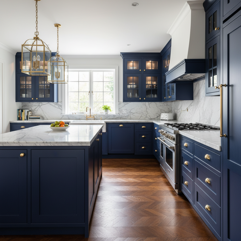 Traditional Navy and Brass Kitchen
