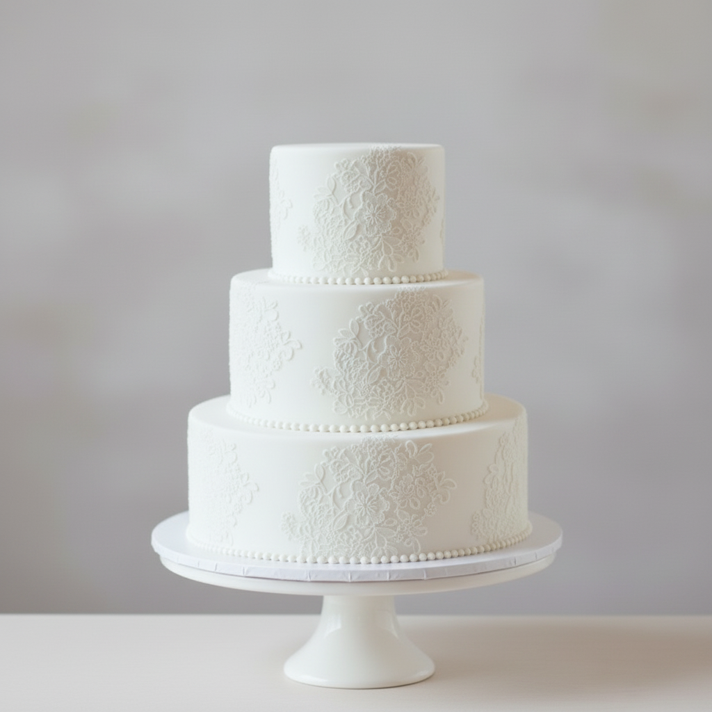 Vintage 3-tier fondant wedding cake – Sugar Lace