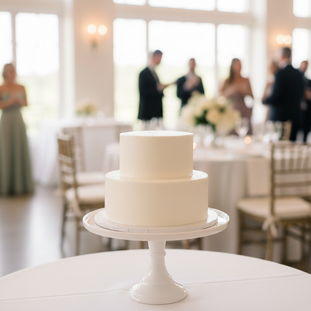 Minimalist 2-tier buttercream wedding cake Baltimore – Simple White
