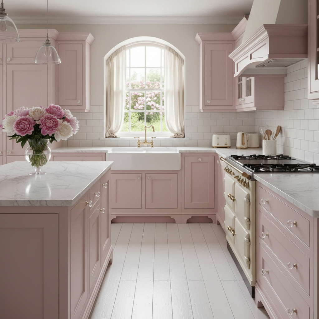 Romantic Pink Cottage Kitchen