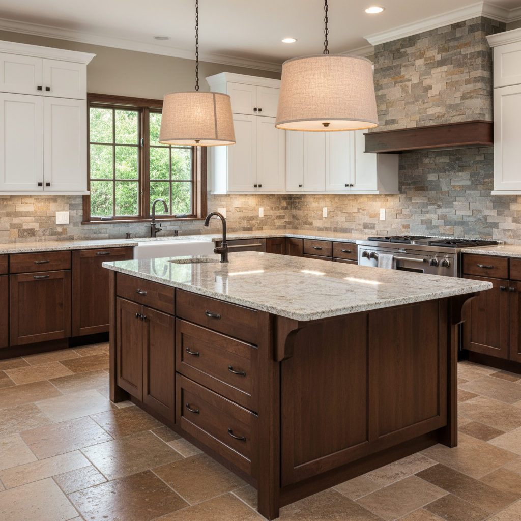 Transitional Dark and Light Mixed Kitchen