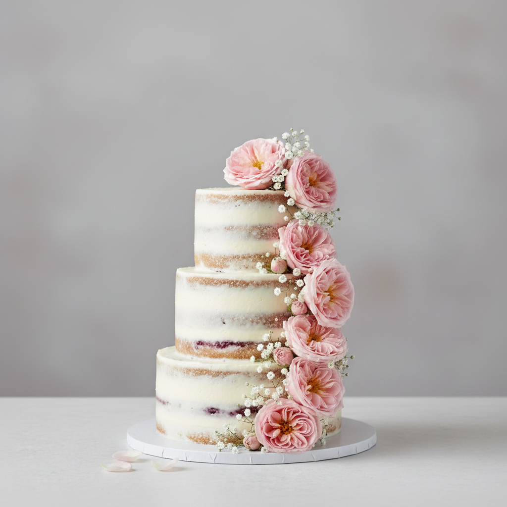 Floral 2-tier semi-naked wedding cake Baltimore – Rose Naked