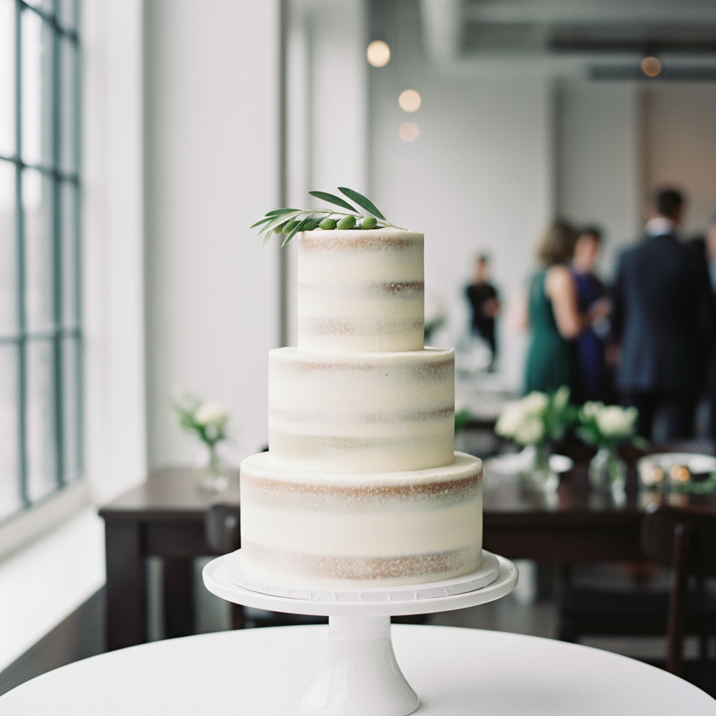 Minimalist 3-tier semi-naked wedding cake – Sage and Stone