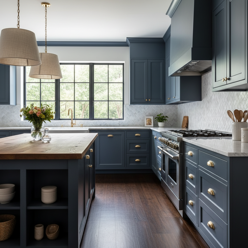 Transitional Blue-Gray Kitchen