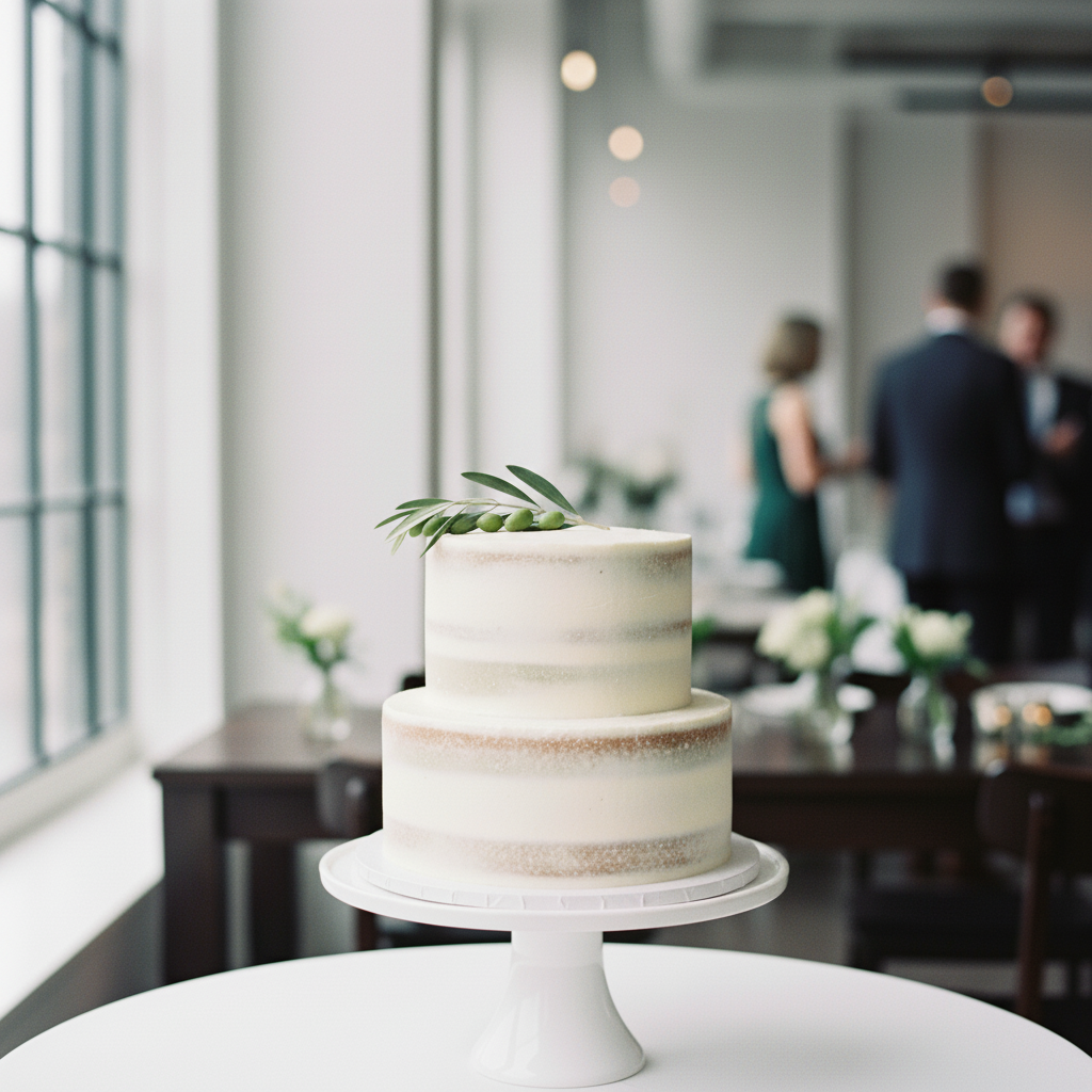 Minimalist 2-tier semi-naked wedding cake Baltimore – Sage and Stone