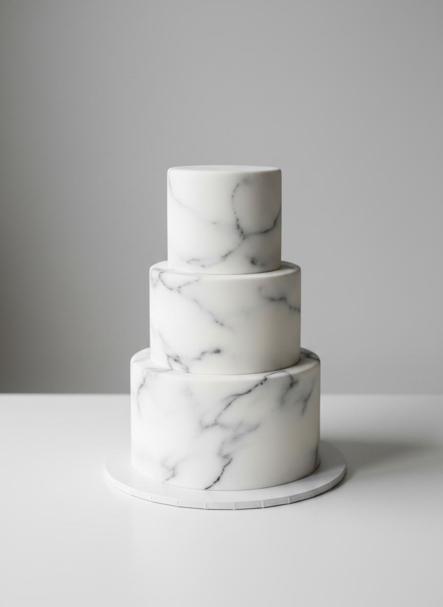 Modern 3-tier fondant wedding cake Baltimore – Marble Grey