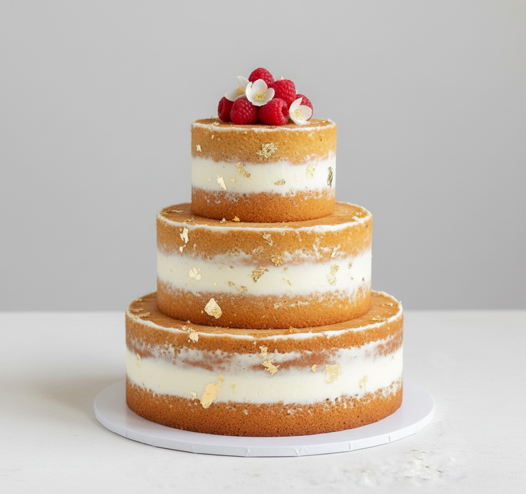 Minimalist 3-tier buttercream wedding cake Baltimore – Gold Leaf Naked