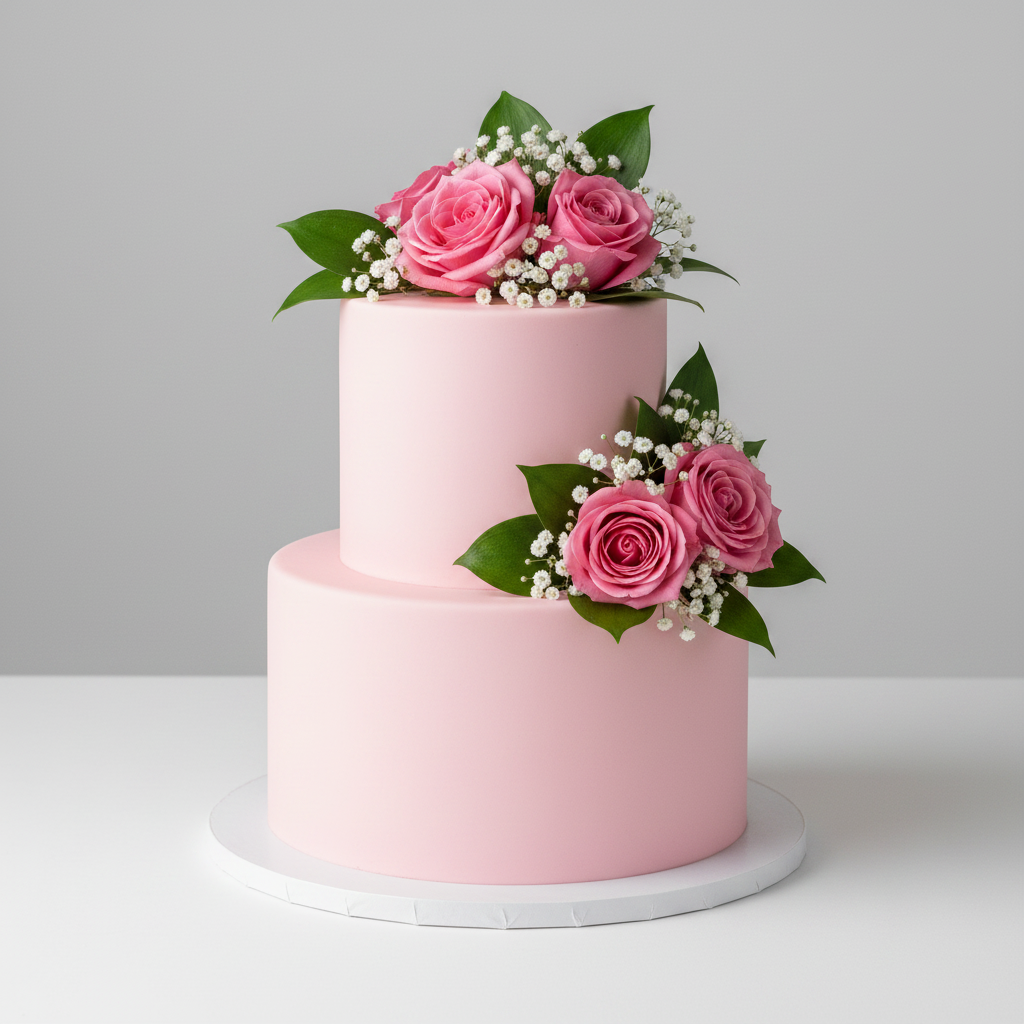 Floral 2-tier fondant wedding cake Baltimore – Blush Rose