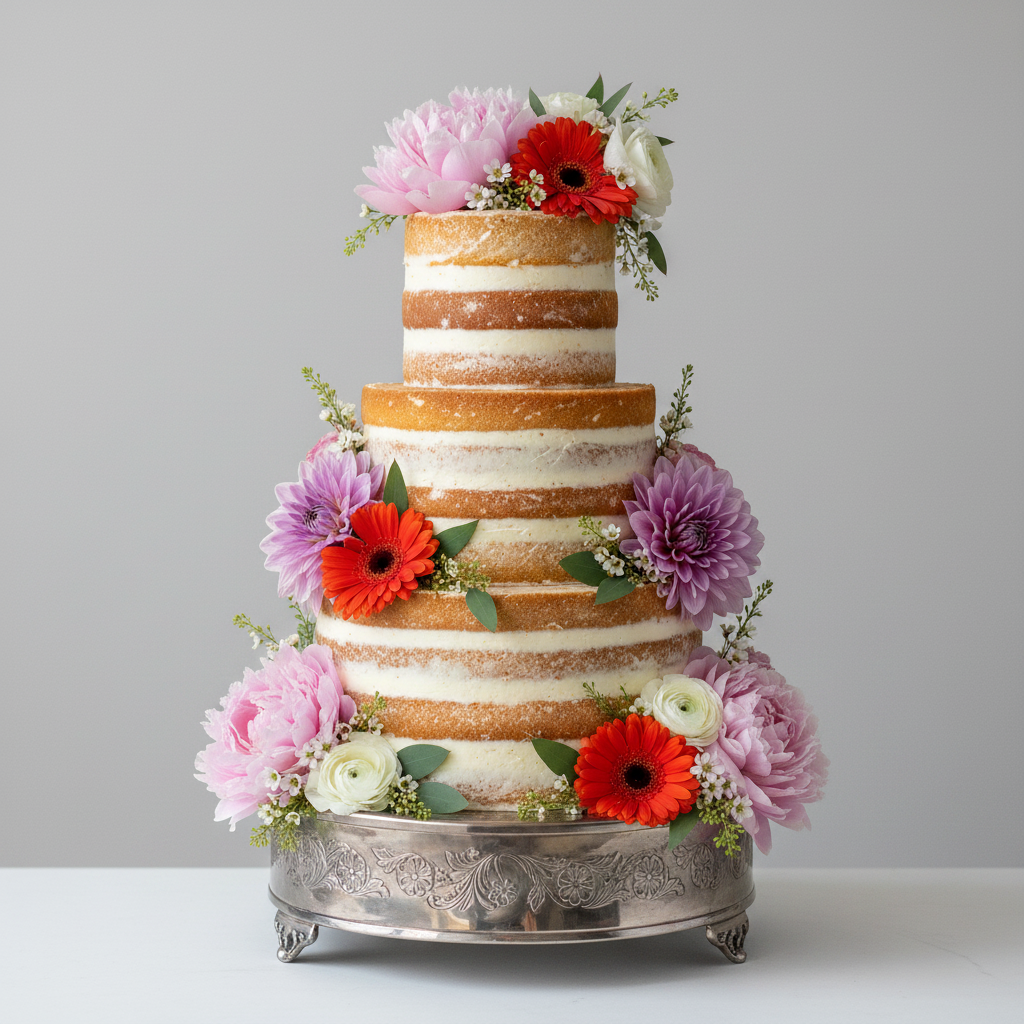 Floral 3-tier buttercream wedding cake Baltimore – Floral Naked