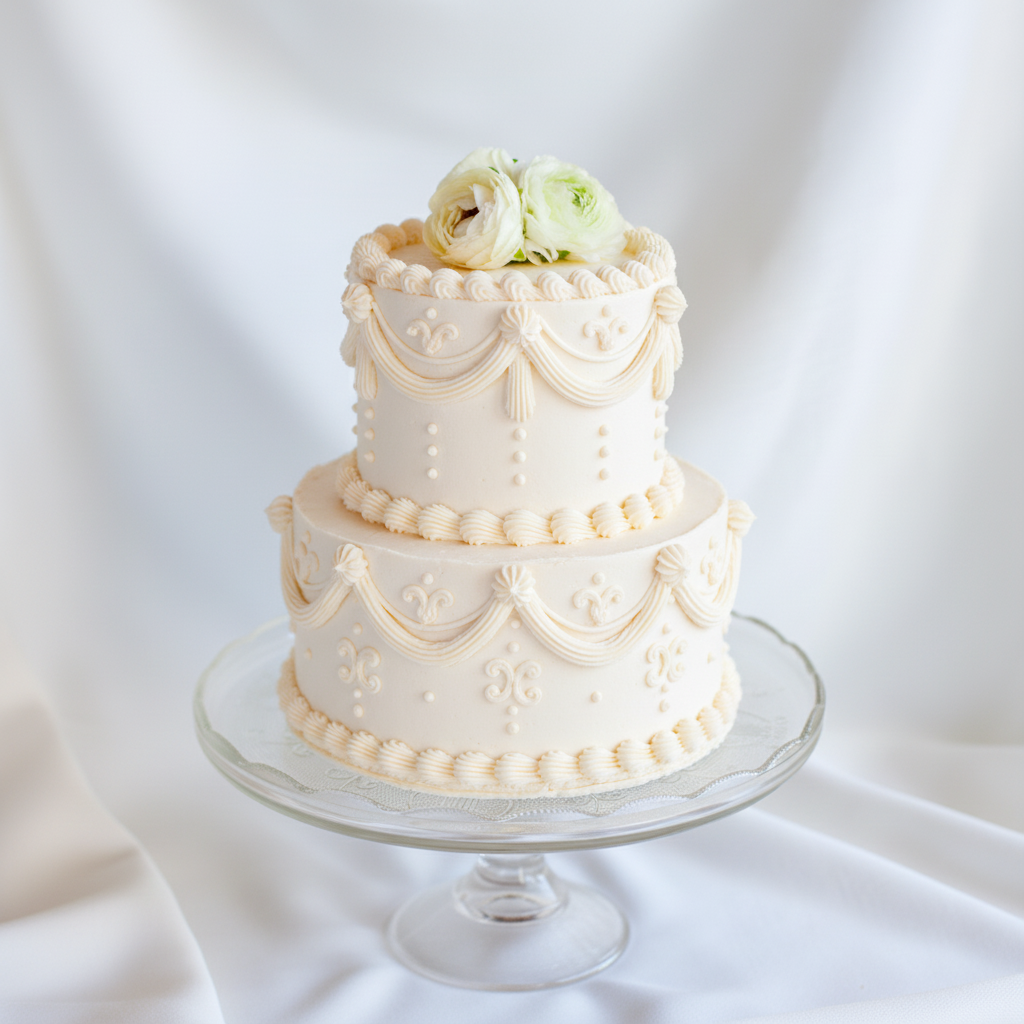 Vintage 2-tier buttercream wedding cake Baltimore – White Lambeth