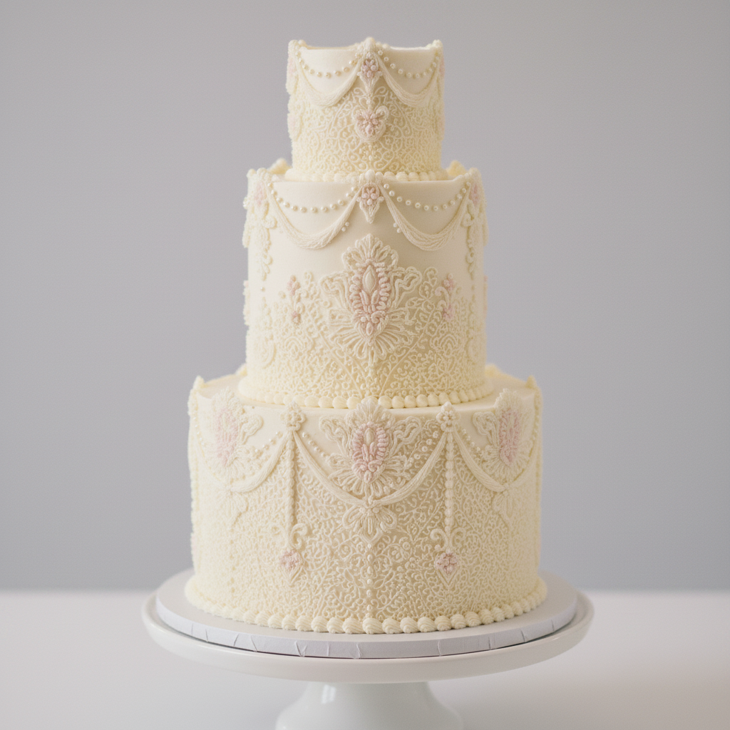 Vintage 3-tier buttercream wedding cake Baltimore – Victorian Lace