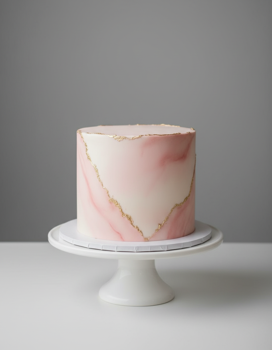 Modern 1-tier fondant wedding cake – Blush Marble