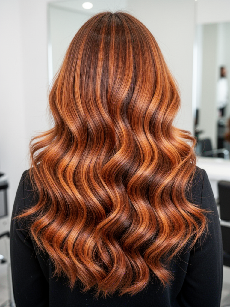 Copper balayage hairstyle – Copper Balayage Waves