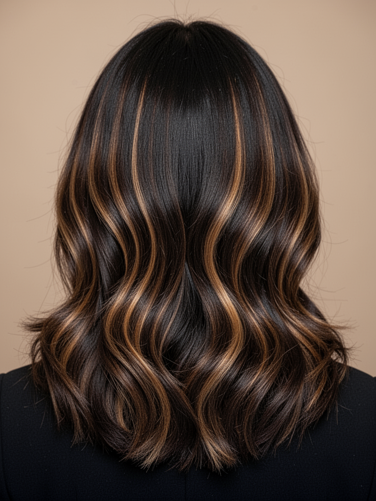 Dark-hair balayage hairstyle – Dark Hair Curly Balayage