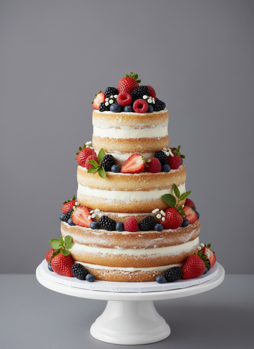 Rustic 3-tier naked wedding cake – Berry Bliss