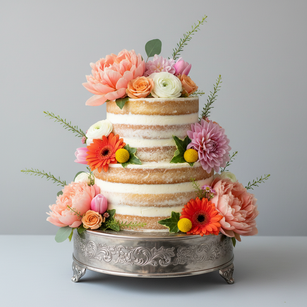 Floral 2-tier buttercream wedding cake – Floral Naked