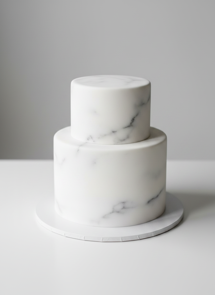 Modern 2-tier fondant wedding cake Baltimore – Marble Grey
