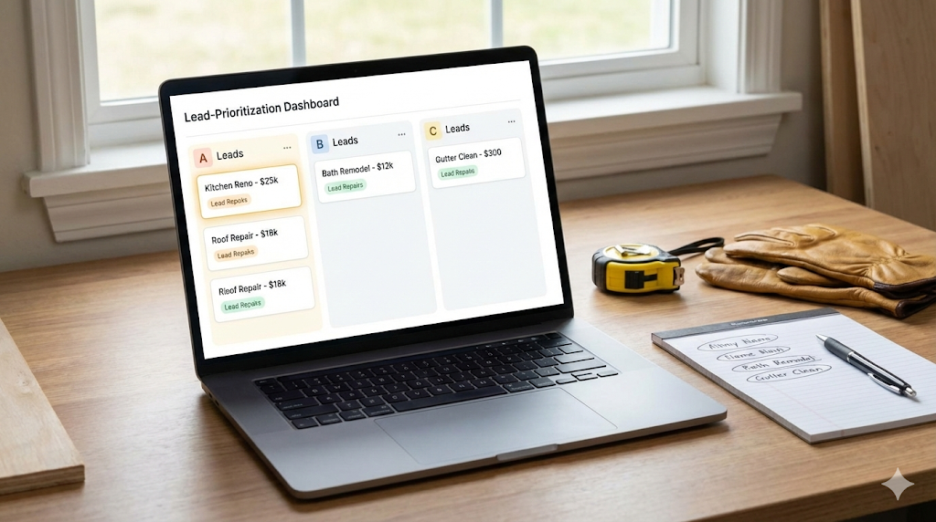 Lead-Prioritization Dashboard with A, B, C leads organized by job type and value