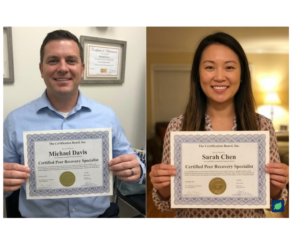 Certified Peer Recovery Specialists holding their certifications