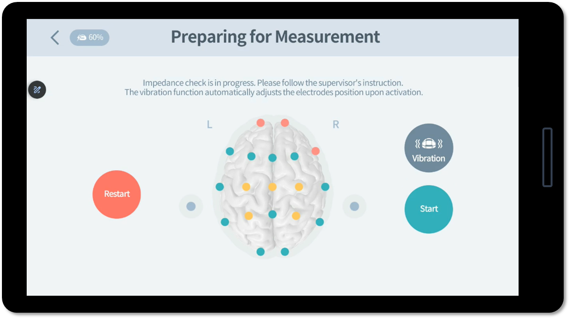 iSyncWave app impedance test screen - Preparing for Measurement