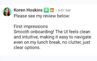 Koren Hoskins testimonial about LinkedIn content creation tools
