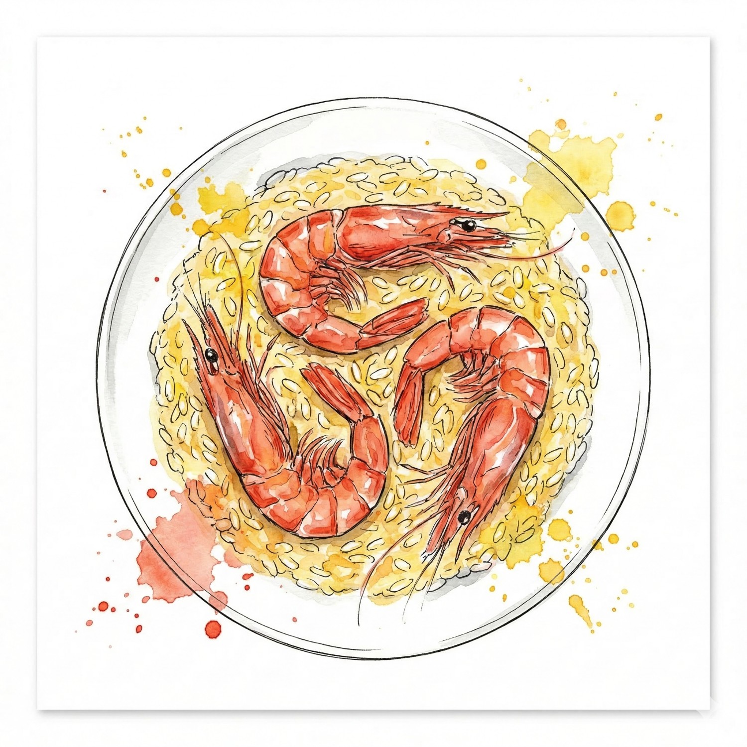 Risotto ai gamberi illustrazione acquerello - Italy On Demand catering italiano per eventi a Milano