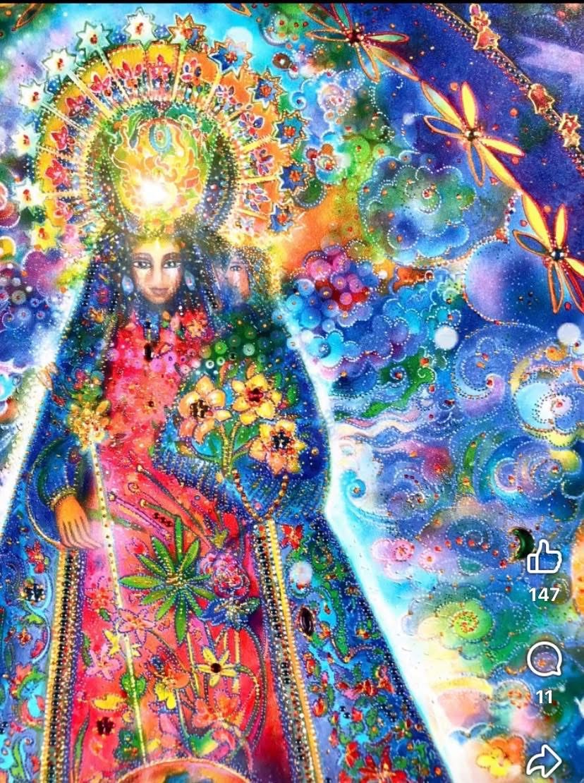 Illustration spirituelle d'une femme en connexion avec l'univers