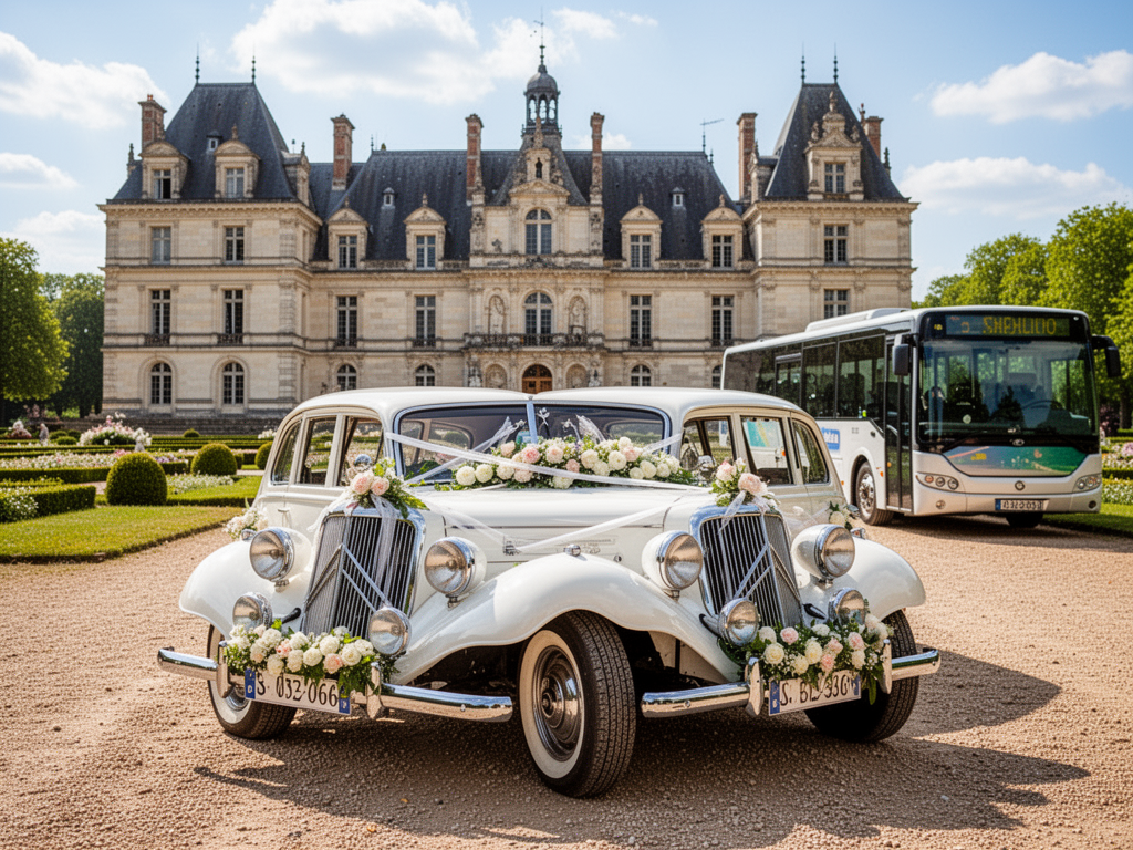 Illustration pour Transport mariage invités : navettes, voitures et hébergement