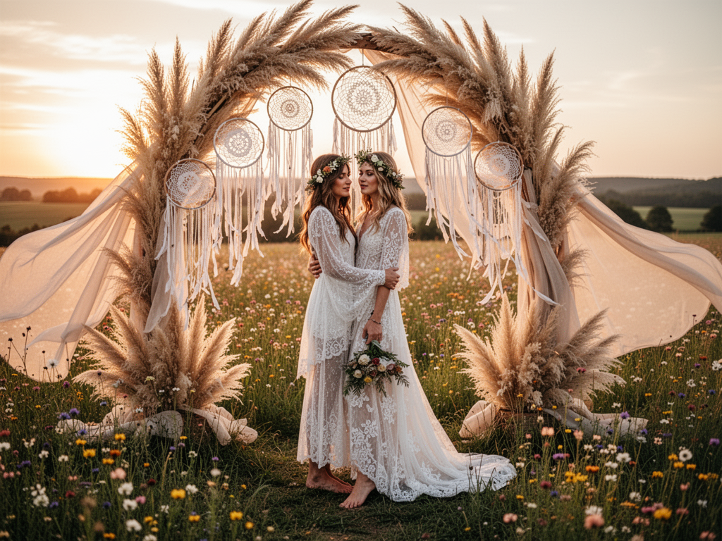 Illustration pour Mariage bohème : guide complet pour un mariage libre et romantique