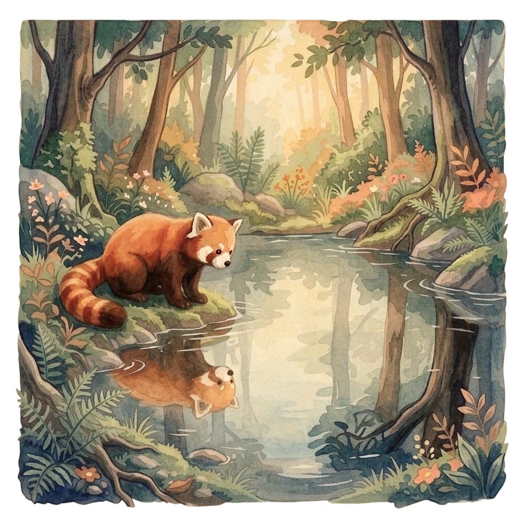 Pandi looking at her reflection — seeing herself clearly