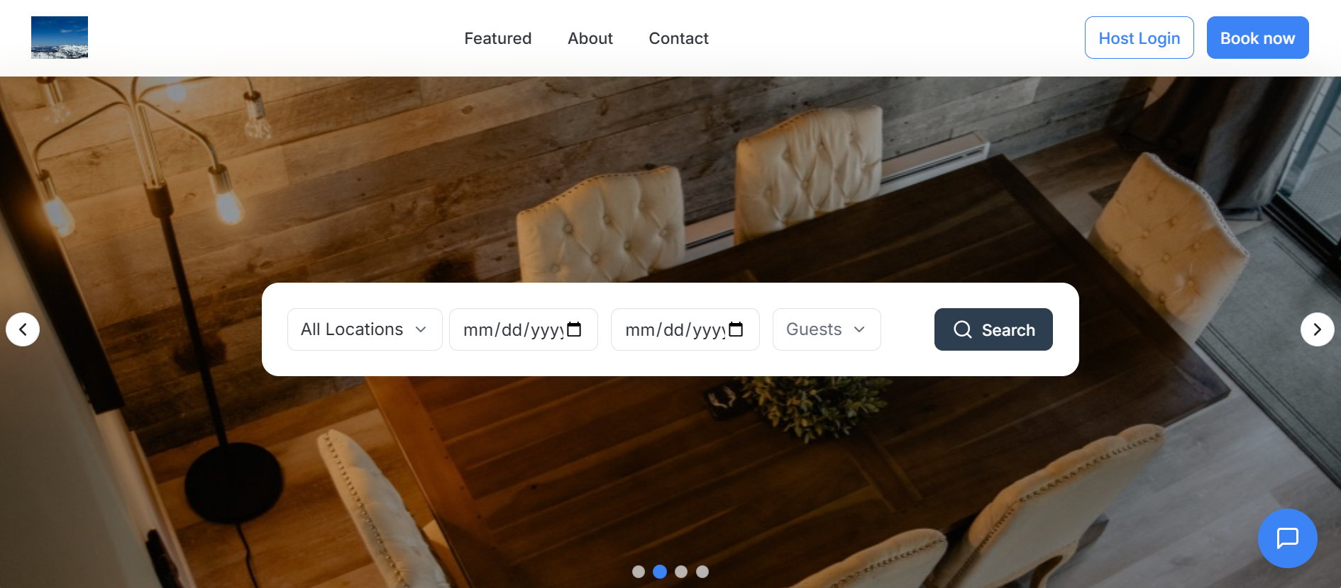 Fireside Mammoth Village Condo direct booking website interface showcasing modern design with navigation, hero section, and search functionality