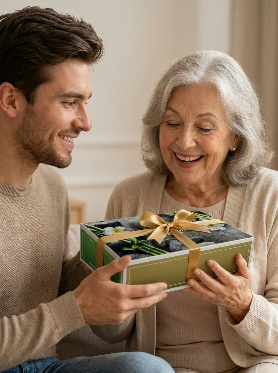 Daughter giving gift to mother