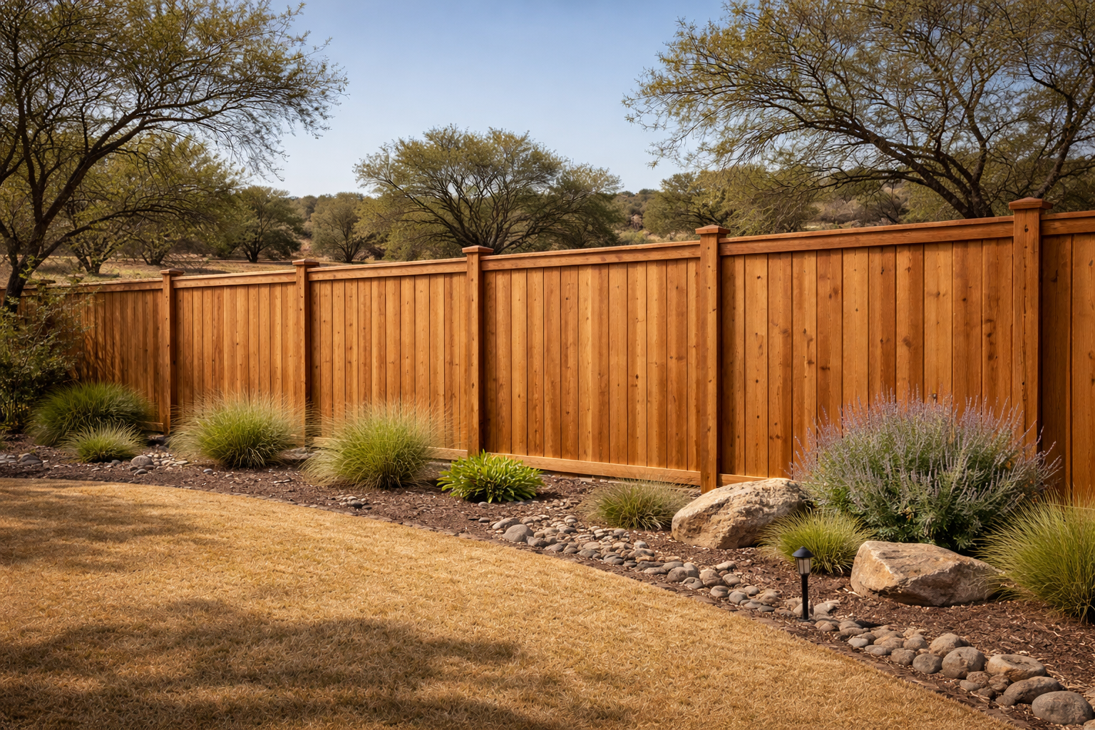 Wooden fence in a backyard