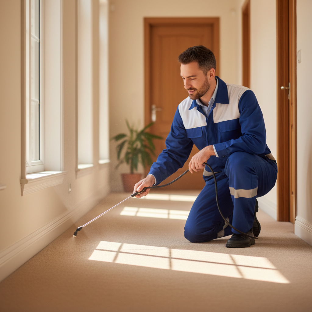 Flea exterminator New Bern NC - Eastline Pest Management technician treating home