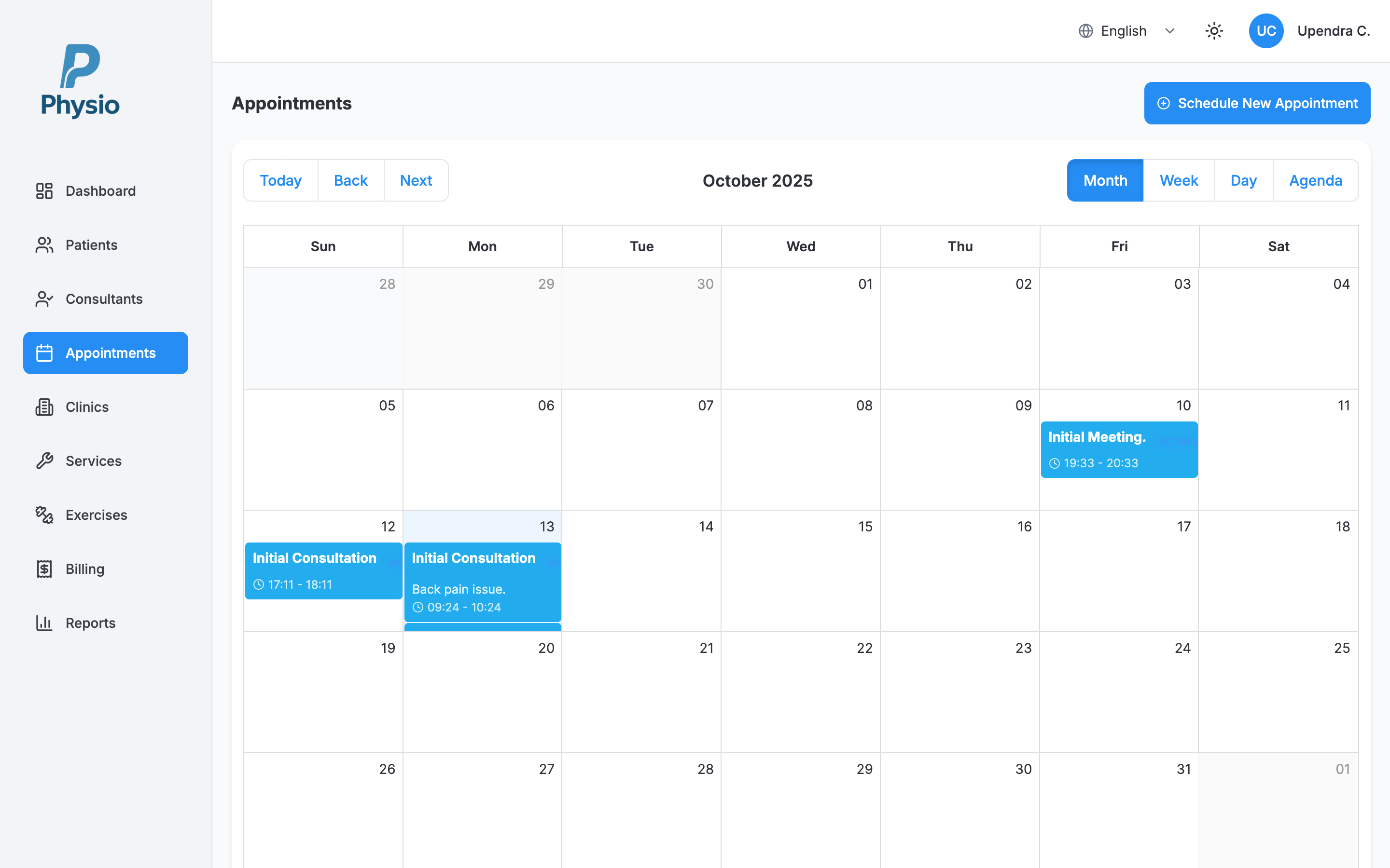 Appointments calendar and scheduling interface