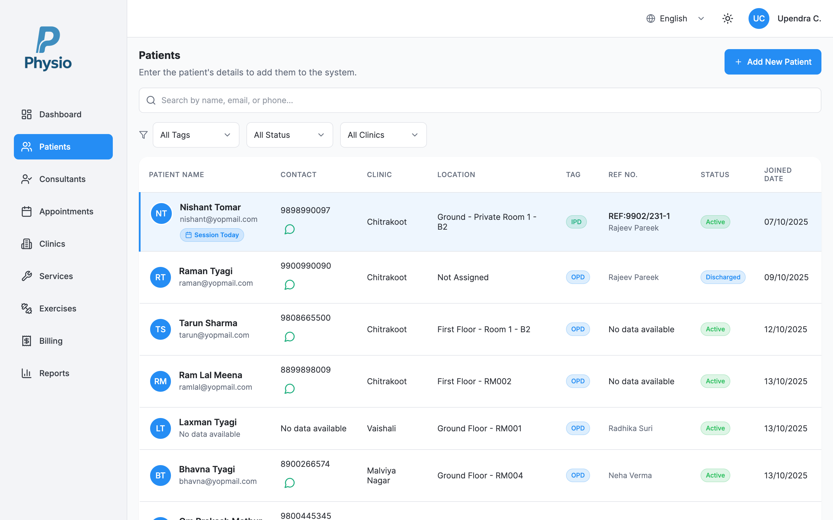 Patient list and management interface