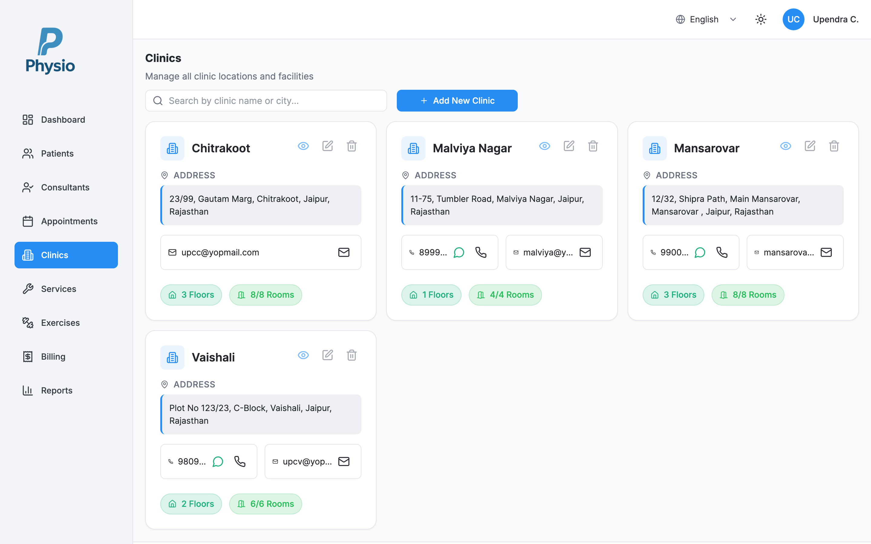 Clinics management dashboard