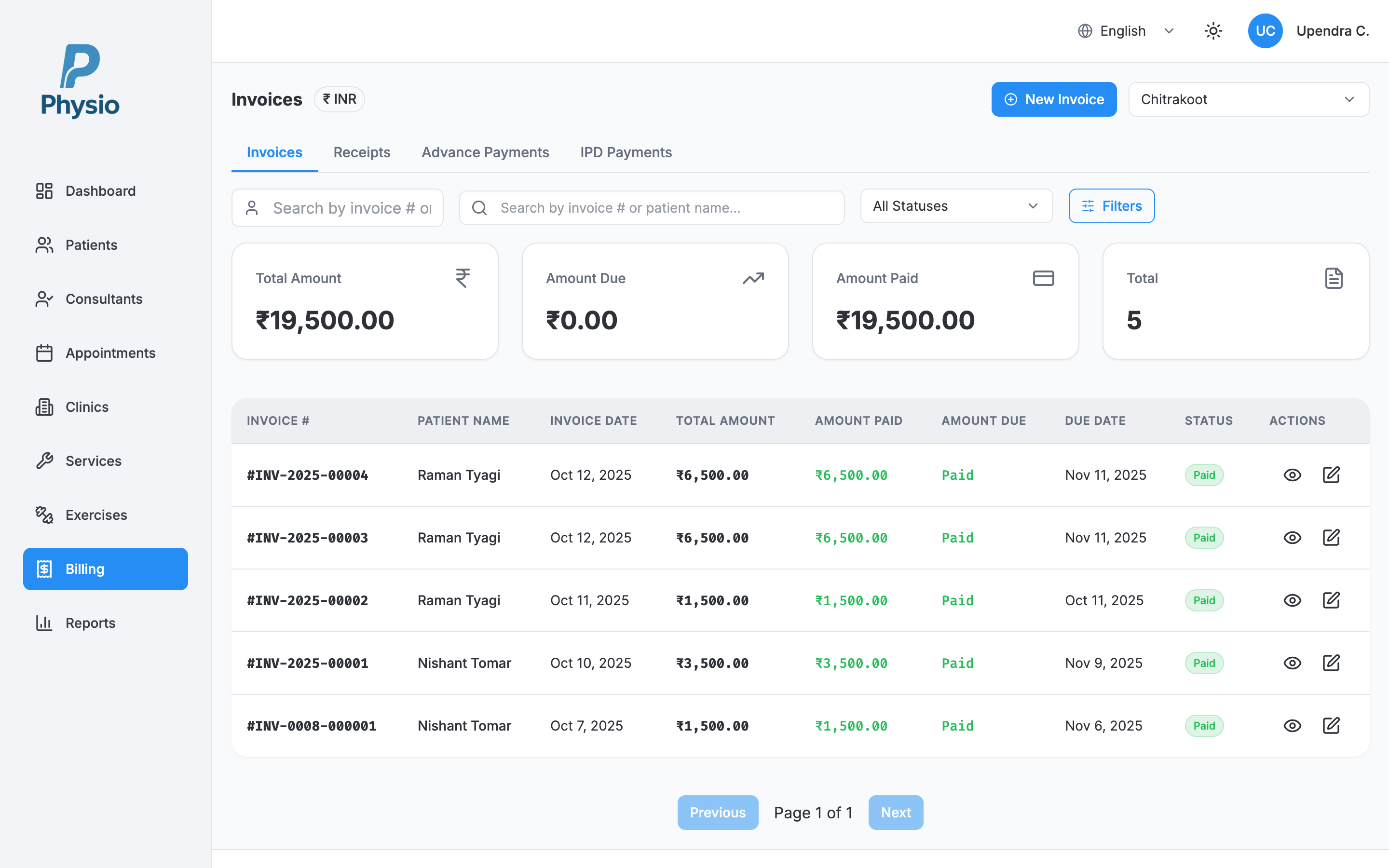 Billing and invoicing dashboard