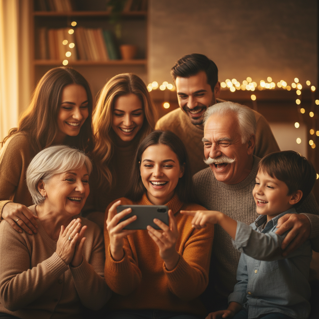 Joyful family celebrating together