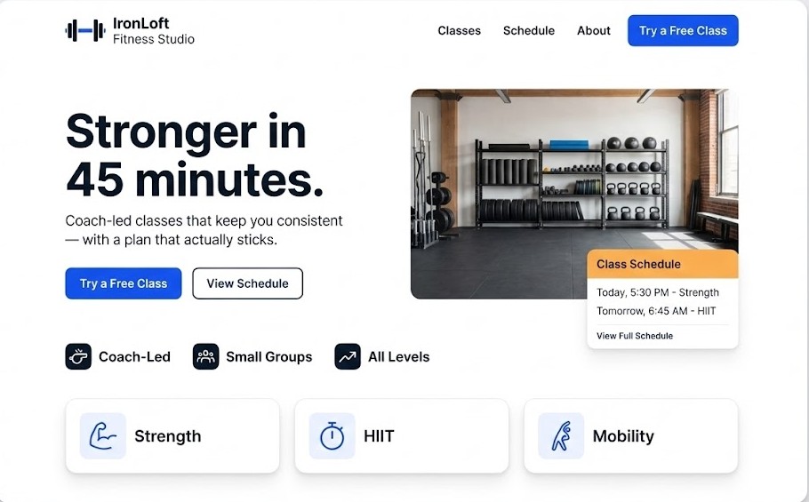 Fitness Studio website example