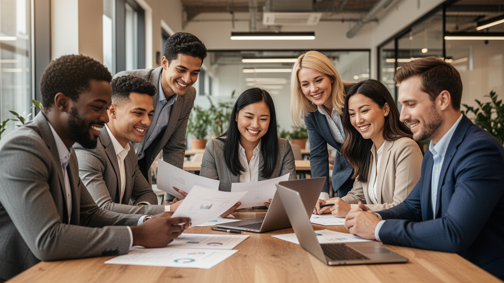 Diverse professionals collaborating on business certification