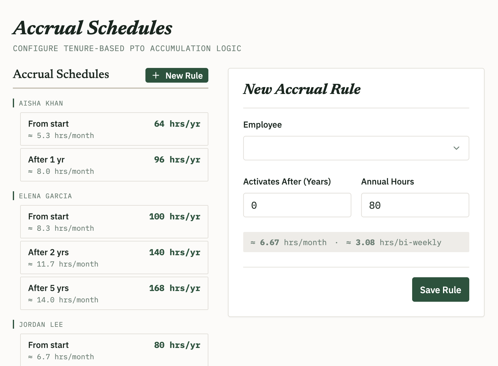 Time-Off Manager - policy settings