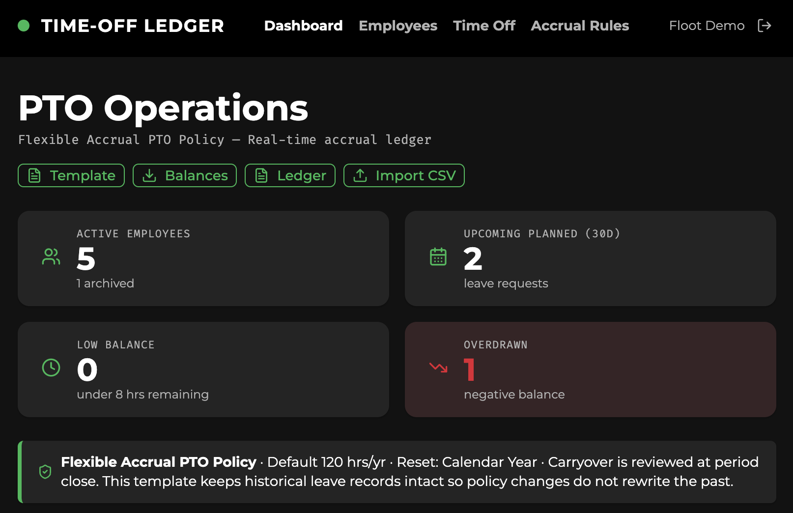 Time-Off Manager with custom dark branding