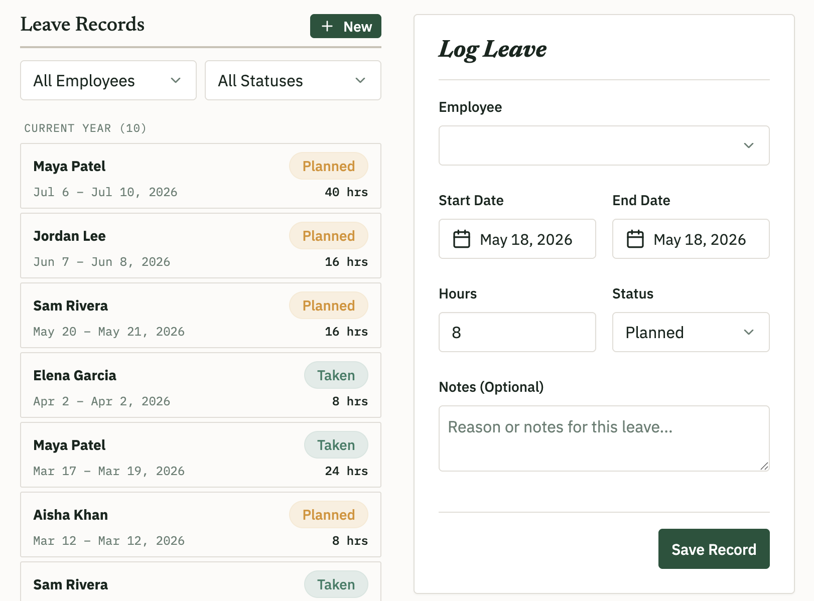 Time-Off Manager - employee directory