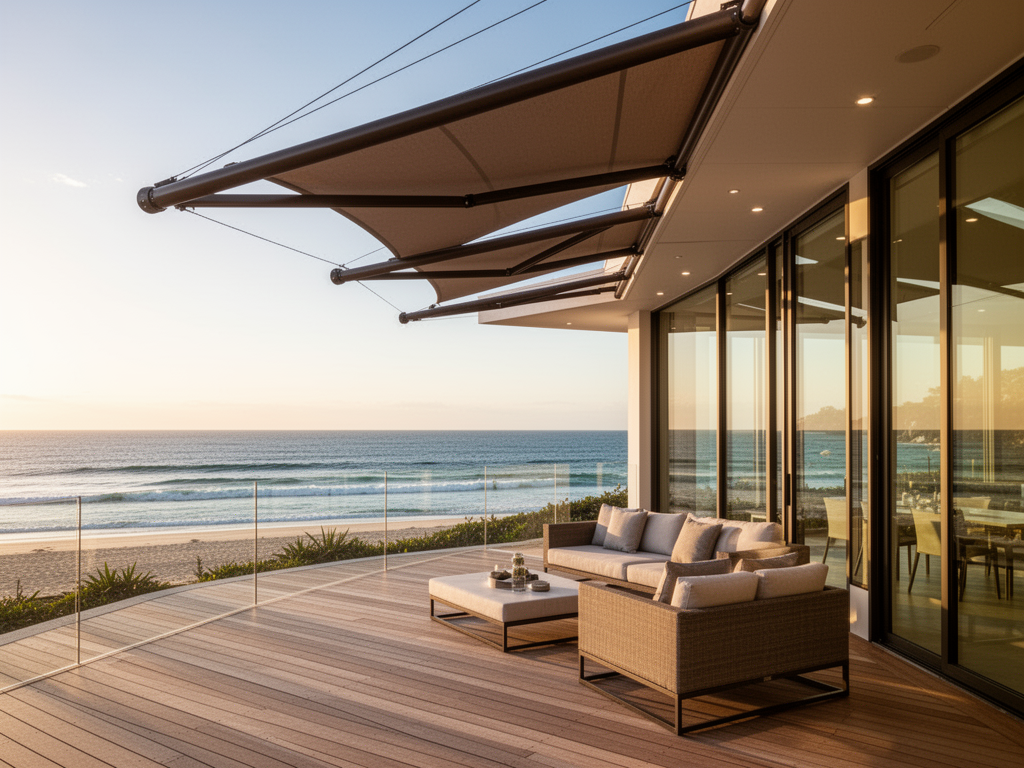 Luxury motorised outdoor blinds on an upmarket beachfront property in Sunshine Beach