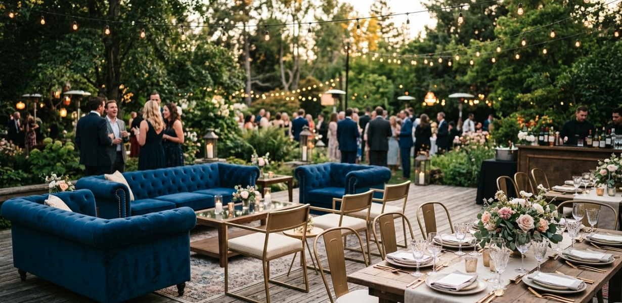 Sofá exterior y mobiliario lounge para evento